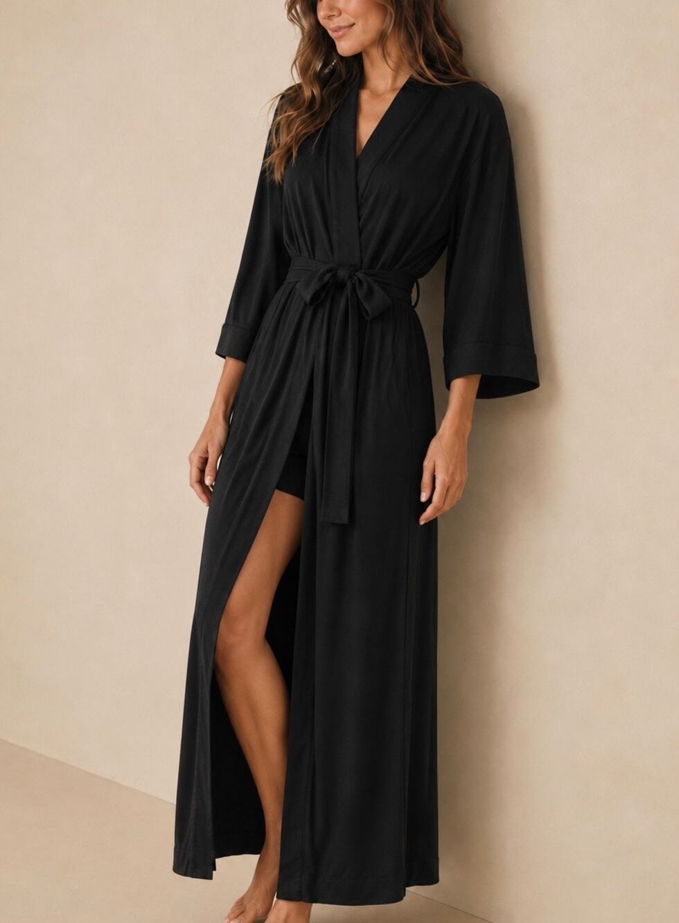 NWT MASONgrey Black Skyler Banded Long Lounge Robe Size Small